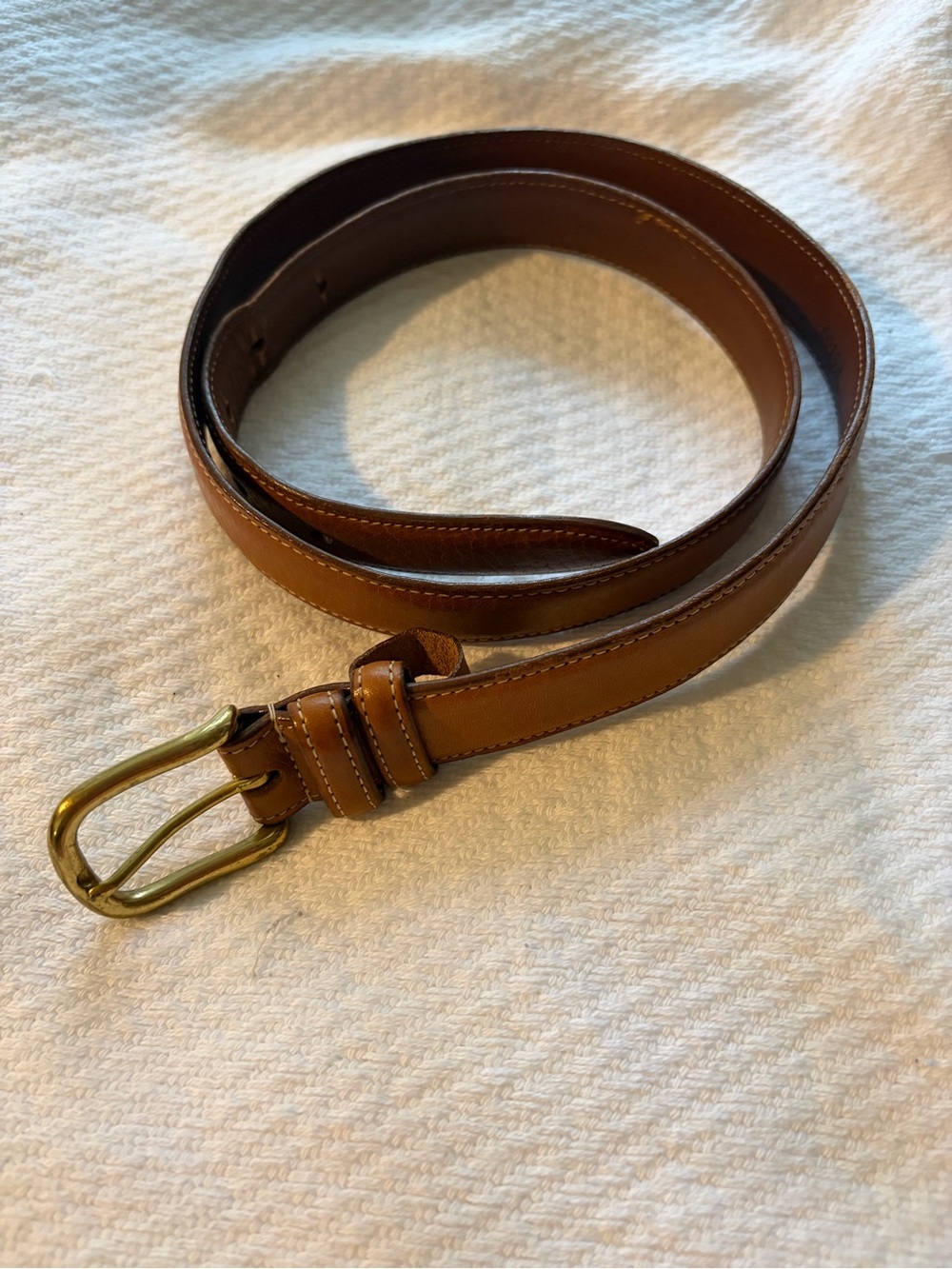 DOONEY & BOURKE-Vintage Tan Brown Leather Belt Brass Buckle 60108 Sz 34 Men